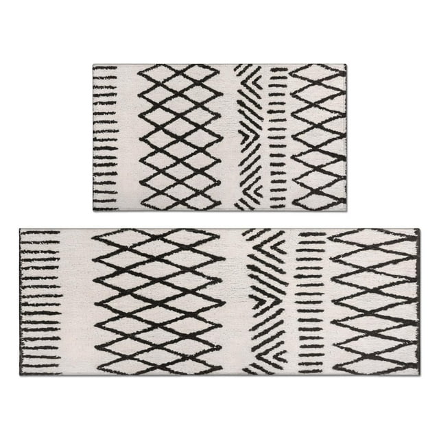 Transform Your Kitchen with Black Boho Kitchen Rug Set - Non-Slip, Washable Kitchen Mats, 2 Piece, Perfectly Designed for Floors
