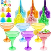 24 Pack Plastic Margarita Glasses 12 oz Disposable Neon Cocktail Cups for Cinco de Mayo Decorations Mexican Fiesta Party Decorations Fun Taco Tuesday Mexican Theme Party Supplies