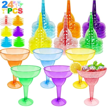 24 Pack Plastic Margarita Glasses 12 oz Disposable Neon Cocktail Cups for Cinco de Mayo Decorations Mexican Fiesta Party Decorations Fun Taco Tuesday Mexican Theme Party Supplies