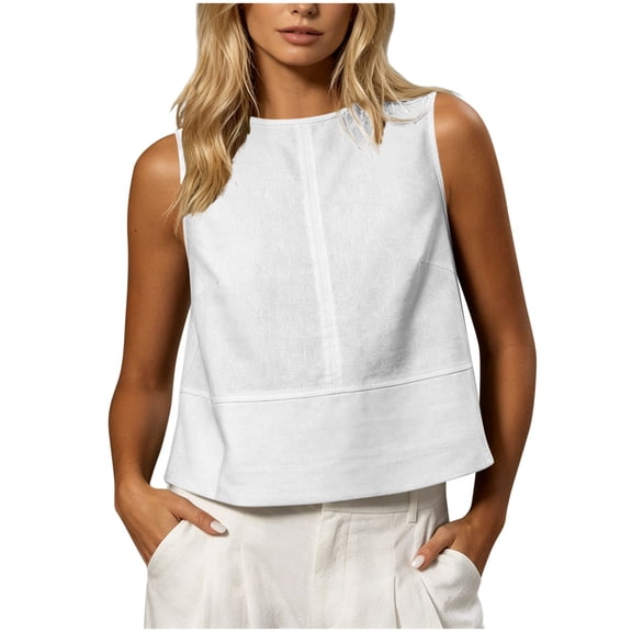Women's Linen Shirts Dressy Tops Summer Crop Tank Tops Crew Neck Sleeveless Blouse Dressy Casual Loose Fit Work Shirts