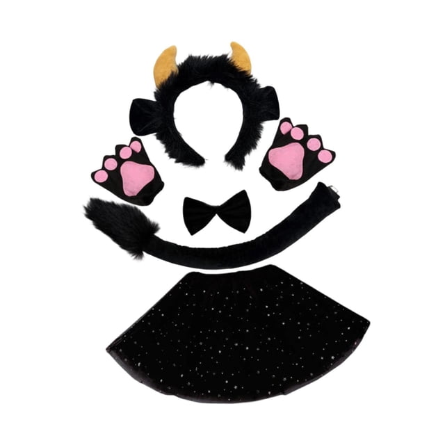 Conjunto de orejas y cola de vaca, lindos accesorios de disfraz para niñas y niños, diadema para las fiestas 5 piezas