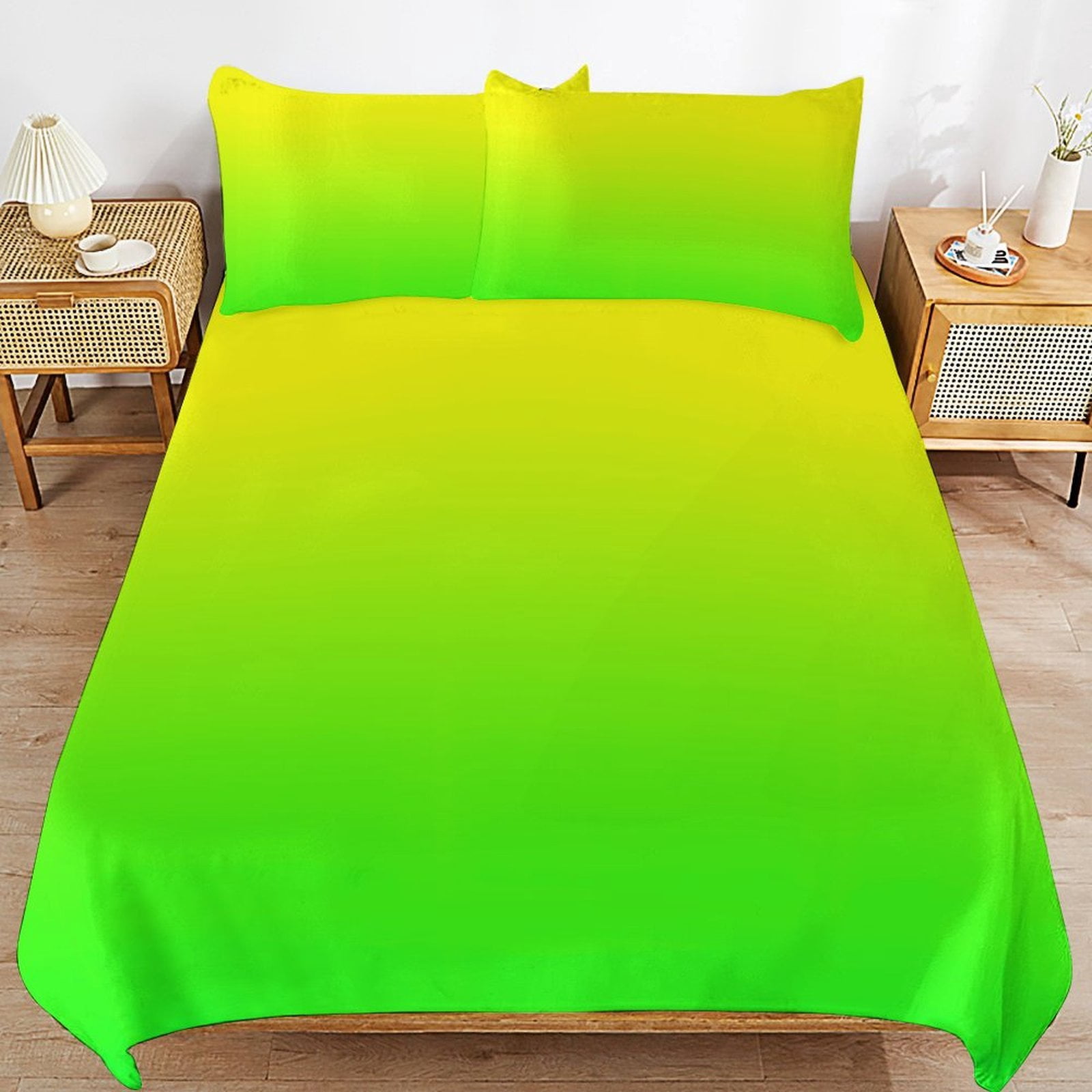 Yellow Green Gradient Set Duvet Cover Bedding Set Duvet Cover Polyester Quilt Cover for Full Size