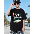 thumbnail image 1 of Boys/Girls Art Attack Back To School Cotton Graphic Tees, Black Casual Summer Tops With Paintbrush And Book Design, Gift For Kindergarten, Creative And Funny Style, 1 of 3