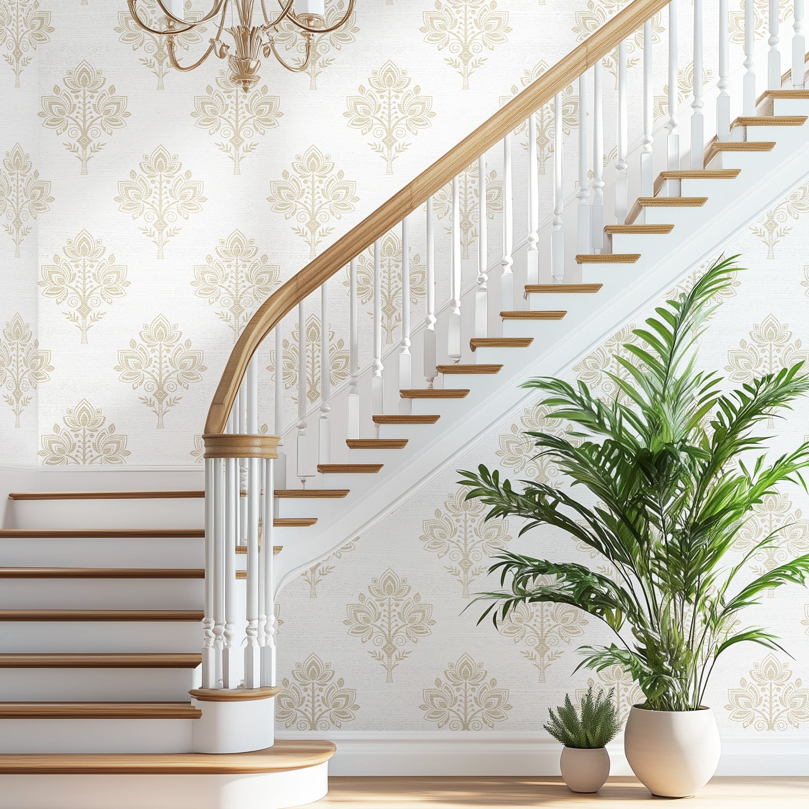 DAZLUTE Peel and Stick Removable Wallpaper Golden Floral Contact Self Adhesive Paper Wallpaper 17.72" x 394"