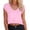 Pink, variant on Women's V-Neck Crop Top, Short Sleeve Casual Solid Color T-Shirt Y2K Tops Travel Outfit Gray M