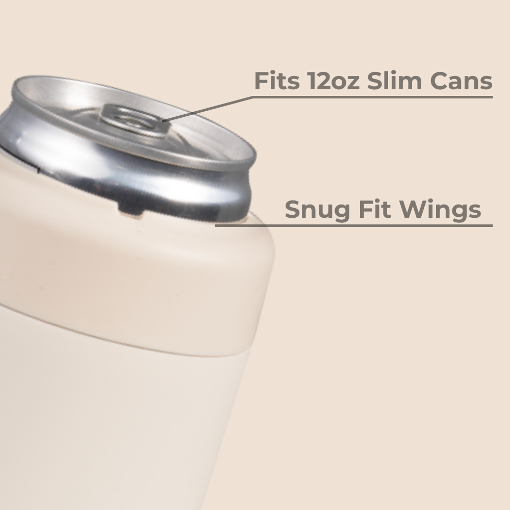 HydroJug Can Cooler - Slim 2-in-1 Insulated Can Cooler Cup 12oz - Stainless Steel, Non-Slip Rubber Base, Screw-Top Lid - Cream