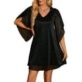 thumbnail image 3 of Women'S Sparkly Dress Bat Sleeves Cocktail Dress Glitter Club Dress Black S, 3 of 9
