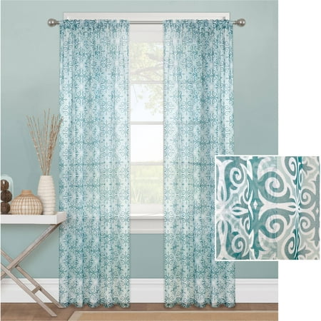 Mainstays Tile Scroll Sheer Window Curtain Panel (Best Live Tiles For Windows Phone)