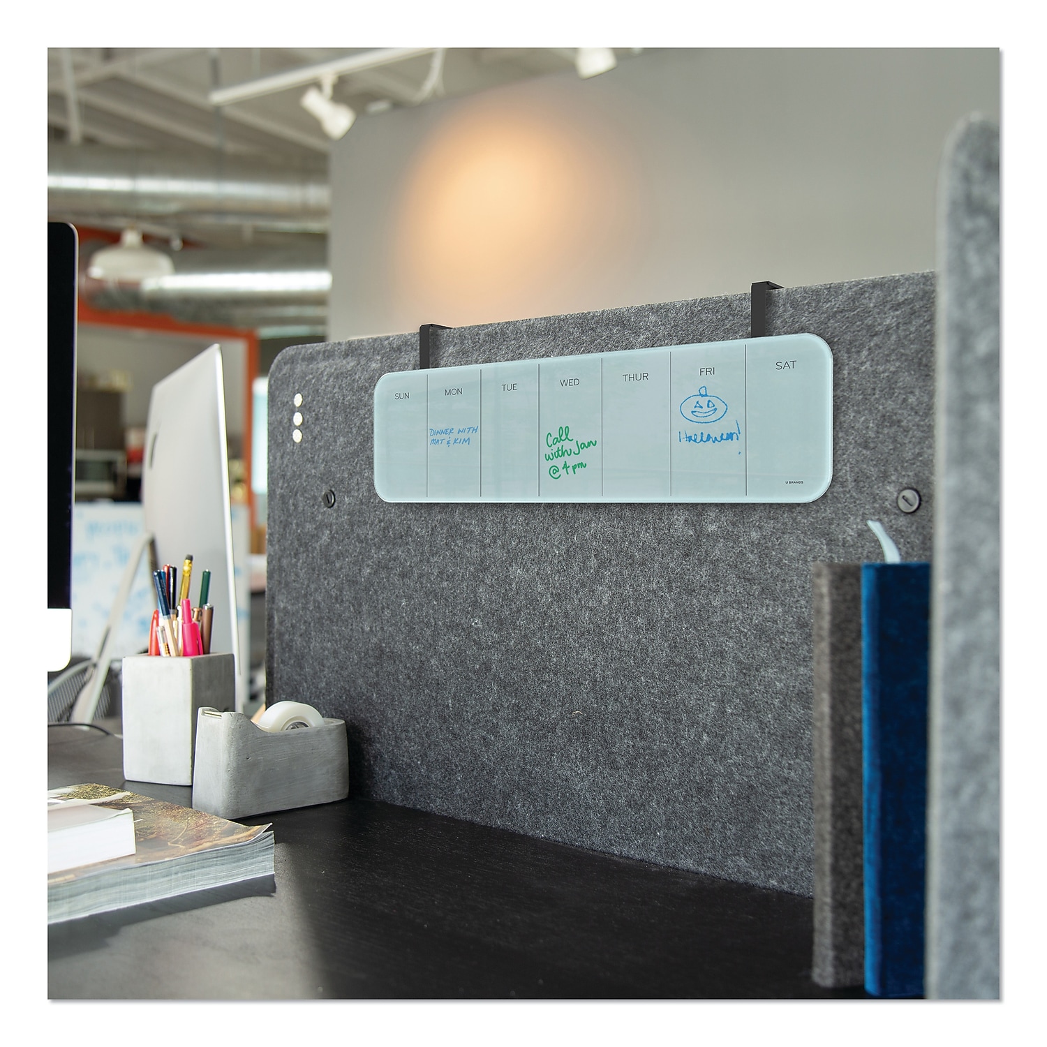 U Brands Cubicle Glass Dry Erase Undated One Week Calendar Board 20 x 5.5 White 3688U00-01