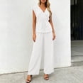 thumbnail image 5 of VBVC Women's Wrap V-Neck 2 Piece Pants Set, Ladies' Tie Waist Top and Wide Leg Trousers Outfit, Casual Sleeveless Workwear For Women,White,S-2XL, 5 of 8