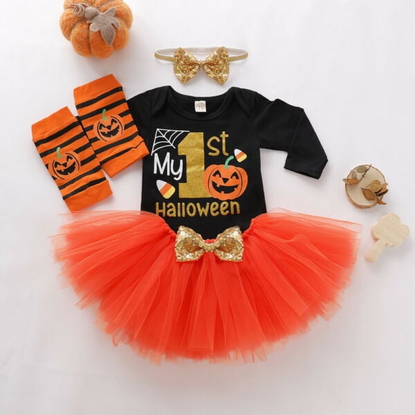 NB  Just One You Carter's Halloween Orange Pumpkin Tutu Outfit Footed Romper 