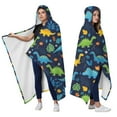 thumbnail image 2 of Wearable Blanket,DarkBlue Colorful Dinosaurs Leaves Pattern Hooded Wearable Flannel Blanket for Adults & Teens,Winter Poncho Shawl Wrap Cape Cozy Anti-Pill,50"x60", 2 of 5