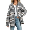 thumbnail image 4 of BRDFRL Womens Fuzzy Fleece Lined Jacket Flannel Plaid Shirts Long Sleeve Button Down Sherpa Coats 2024 Fall Gray M, 4 of 5