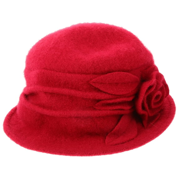 HAMPPLIES Vintage Hat for Women Red Cloche Fleece Wool Warmth Protection 1Pack 9.4x9.4x5.5in
