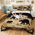 thumbnail image 3 of Manfei Retro Bear Queen Comforter Set, Western Lodge Cabin Comforter Sets Queen, Tan Peach, Black Reversible, 3-Piece, 1 Comforter and 2 Pillowcases, 3 of 7