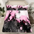 thumbnail image 2 of Manfei Abstract Marble Full Size Sheets 4-Piece, Black Pink White Bed Sheets, Modern Watercolor Marbling Sheet Sets, Luxury Bedroom Decor, 2 of 7