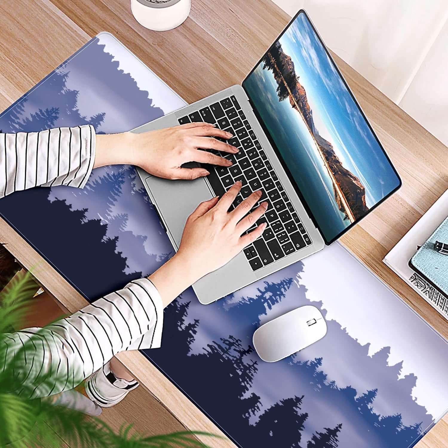 Forest Tree Desk Mat, Desk Accessory, Cute Workspace, Trendy Workspace, Trendy, 35.4x15.7in Large Gaming Mouse Pad, Cute Desk Topper, Pretty Desk Pad