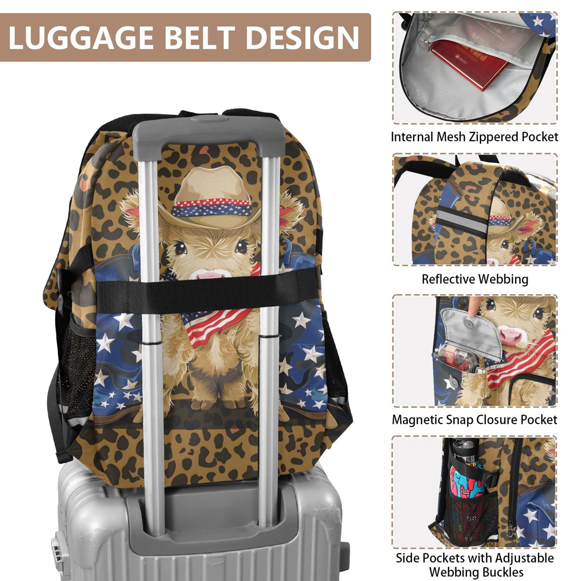 ALAZA Highland Cow Leopard Print Student Backpack School Bookbag Large Laptop Daypack Travel Bag