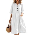 thumbnail image 2 of CHGBMOK Plus Size Dresses for Women 3/4 Sleeve Maxi Dresses Button V Neck Loose Fit Dress with Pockets, 2 of 9