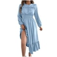 thumbnail image 2 of THDHVS Dresses for Women,Summer Dress,Summer Women Year-Round Casual Solid Round Neck Loose Split Wrinkle-Free Long Vacation Dress with Pockets Light Blue S, 2 of 6