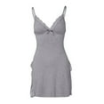 thumbnail image 6 of TEVEQ Women's Nightgown V-Neck Chemise Sleepwear Lace Nightwear Soft Sleepwear Nightgowns for Women Lace Trim Slit Nightgown Lace Trim Side Sleep Dress Slit Bowknot Decor Sleep Spaghetti Dress, 6 of 9