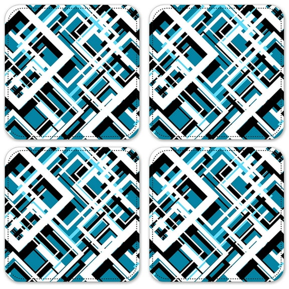 Vinyl Drink Coasters - Set of 4 - Blue, Black, & White Triangles