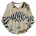 thumbnail image 4 of Animal Print Leaves Beige Background Women's V-Neck Blouse With 3/4 Ruffled Bell Sleeves Casual Top Ladies Blouses, 4 of 7