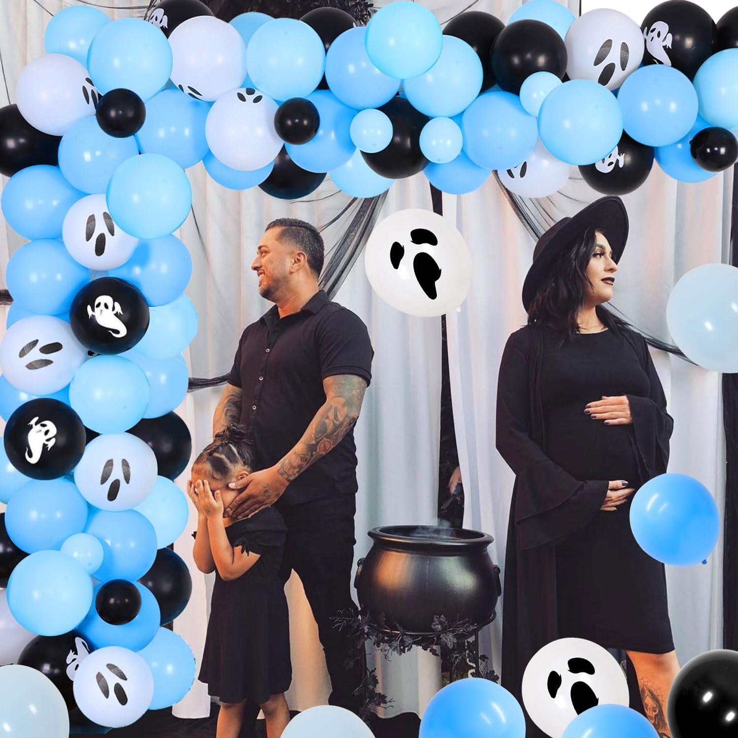 84Pcs Halloween A Baby Is Brewing Baby Shower Decorations Blue Black A Baby Is Brewing Foil Balloons Banner Ghost Balloon Garland Arch Kit for Halloween Themed Baby Shower Party Decor Supplies