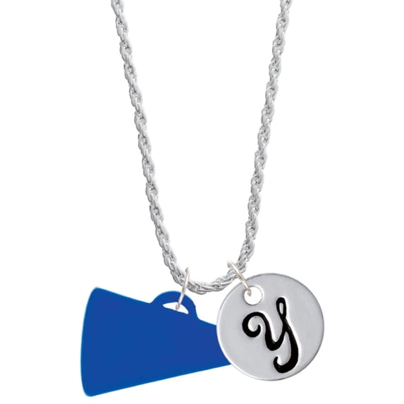 Delight Jewelry Acrylic 1.25" Royal Blue Megaphone Silvertone Script Initial Disc - Y - Charm Necklace, 20"+3"