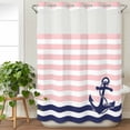 thumbnail image 3 of Anchor Pink No Hook Shower Curtain Waterproof, Bathroom Curtains with Snap in Liners and See Through Top Window, Modern Navy Blue White Striped Nautical Hotel Style Bathtub Curtains Shower 48"Wx72"L, 3 of 8