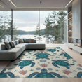 thumbnail image 2 of ODIKA 8'x10' Washable Area Rug Non-Shedding, Easy Care, Ocean Beachy Entry Themed Teal Bathroom Long Nautical Turtle Refined Structured for King Size Bedroom Under Bed, Master Suite, 2 of 7