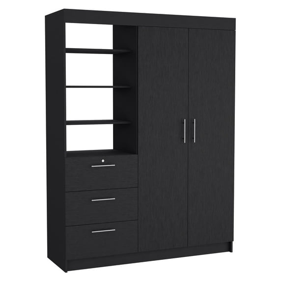 CoSoTower 3 Drawers Armoire, Double Door, 3-Tier Shelf -Black