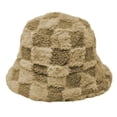 thumbnail image 3 of Women's Winter Plush Fluffy Bucket Hat Warm Faux Fur Lining Cozy Wide Brim Cap Check Beige, 3 of 5
