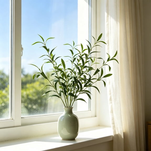Artificial Olive Branches Stems Realistic Faux Olive Leaves Plant for Vase, Home Decor, Wedding Indoor Outdoor Table Decoration, 17.72 Inch, Green Plastic