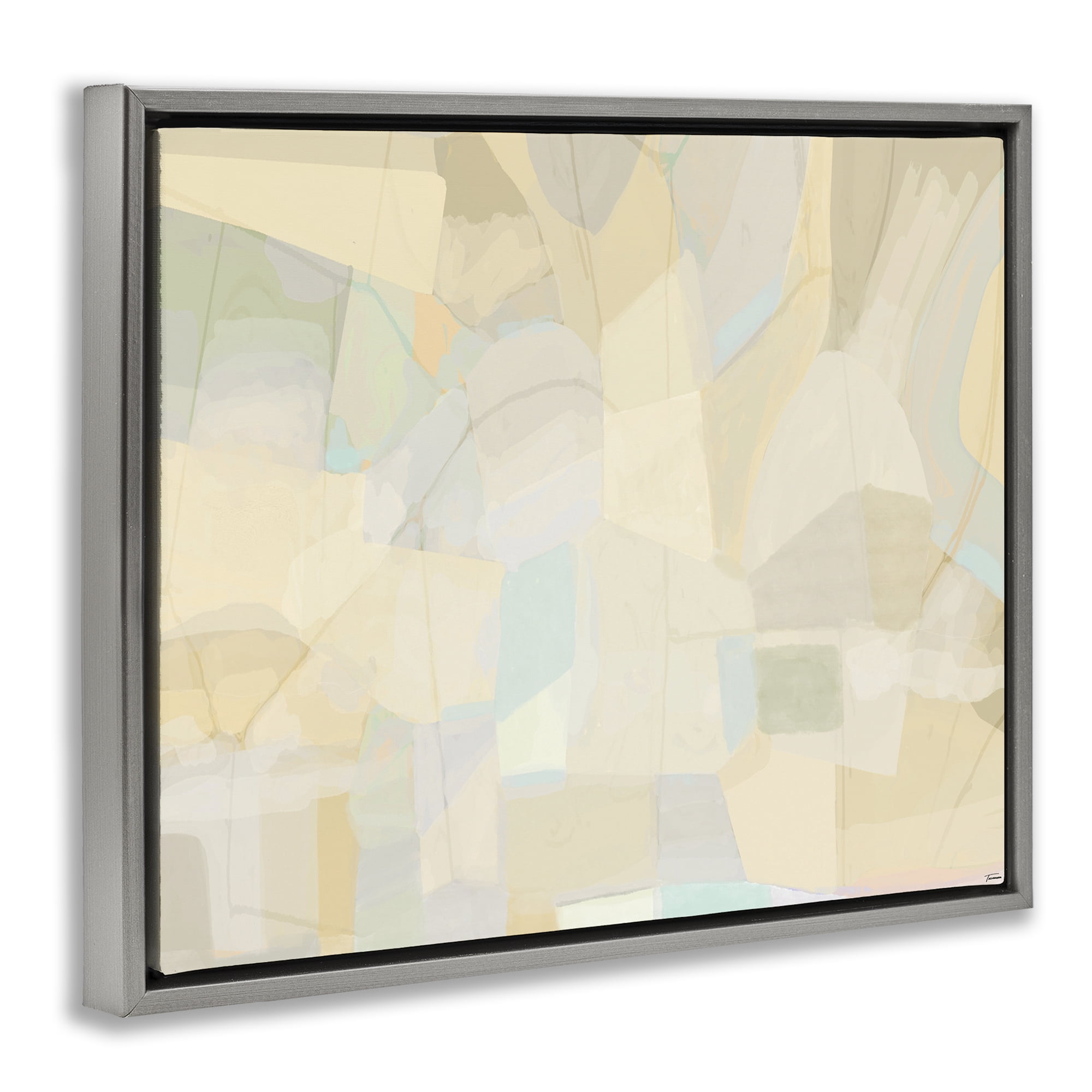 Stupell Industries Neutral Geometric Pattern Abstract Painting Gray Floater Framed Canvas Art Print Wall Art, 31 x 25