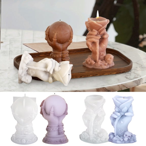 tasrioml Large 3D Candle Mold Silicone Skeleton Hand Ball Mold Halloween Scene Decoration for DIY Crafts Aromatherapy Candle Soap