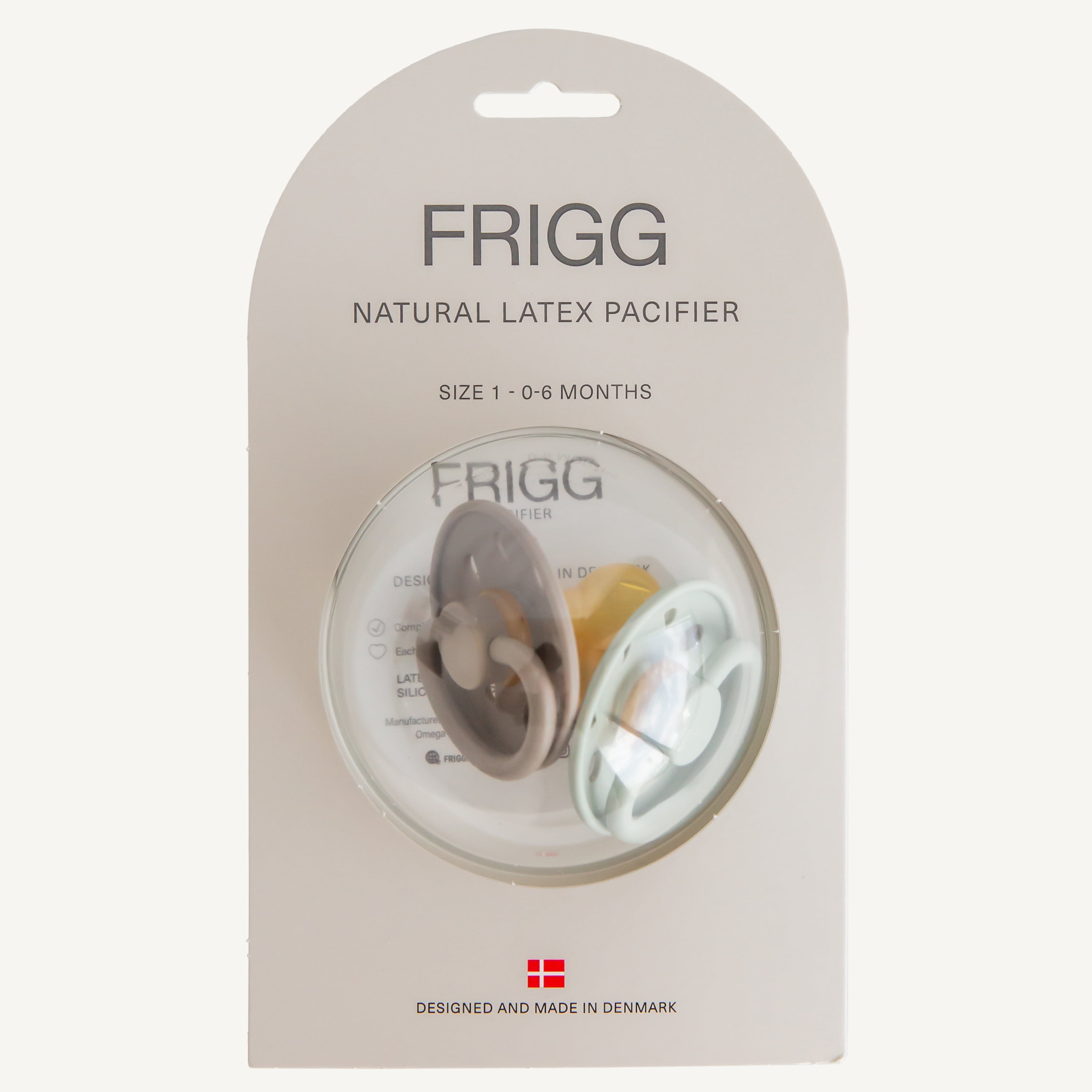 FRIGG Moon Natural Rubber Baby Pacifier 2-Pack, 6-18 Months, Sage/Portobello