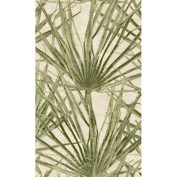 Turtle Green Palm Leaf Print Double Roll Non-Woven Non-Pasted Textured Wallpaper 57 Sq. Ft.