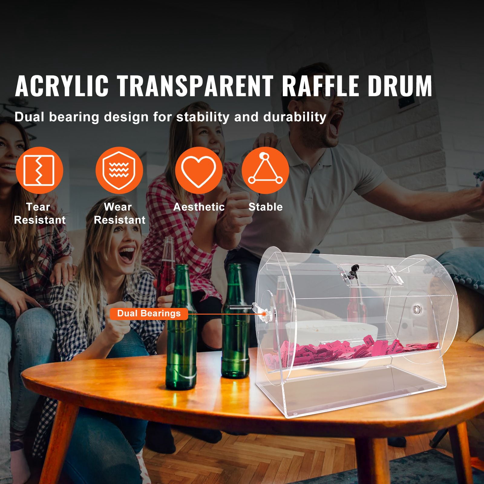 Acrylic Raffle Drum, Professional Raffle Ticket Spinning Cage with 2 Keys, Transparent Lottery Spinning Drawing, Holds 10000 Tickets or 300 Raffle Balls, Raffle Ticket Box for Lottery Games Bing
