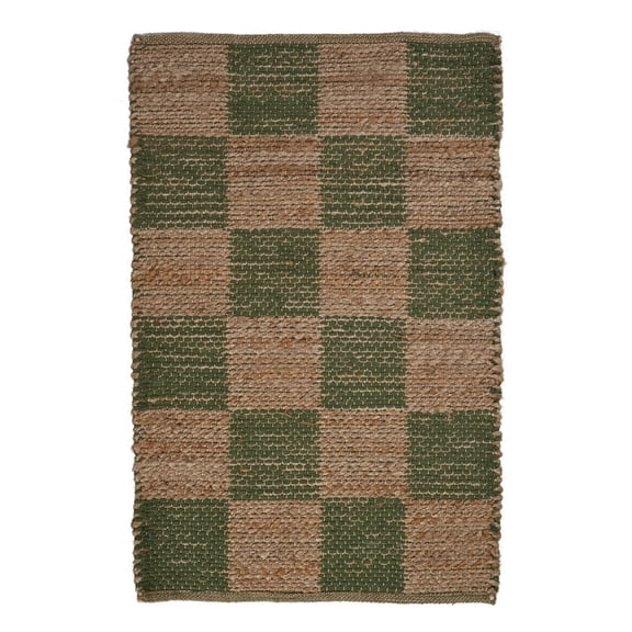 KLAVATE Natural Jute Handwoven Checkered Floor Mat for Living Room, Bedroom & Entryway