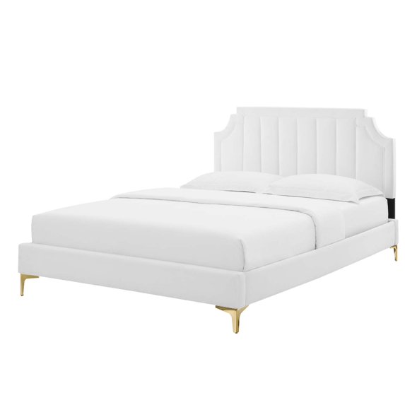Platform Bed Frame, Twin Size, Velvet, White, Modern Contemporary Urban Design, Bedroom Master Guest Suite