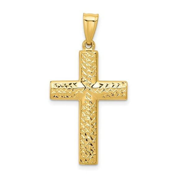 Quality Gold K4318 14K Yellow Gold Reversible Textured Polished Cross Pendant
