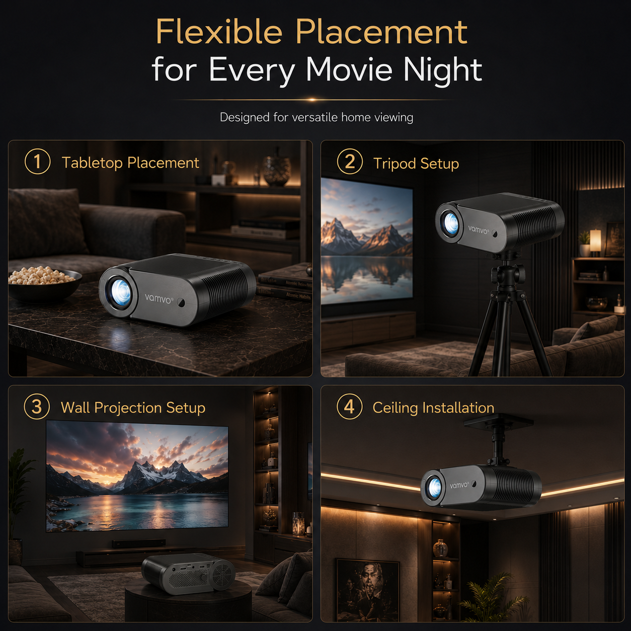 Vamvo Portable Projector WiFi 1080P 200" Display photo 5