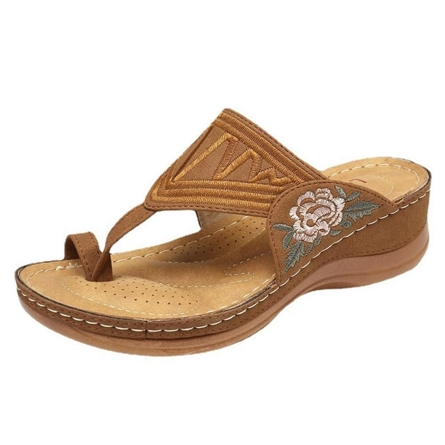 Womens Orthotic Slide Sandals,Slip On Flip Flops Ring Toe Summer Open Toe Gladiator Flat Sandals with Arch Support Comfy Sandals for Women