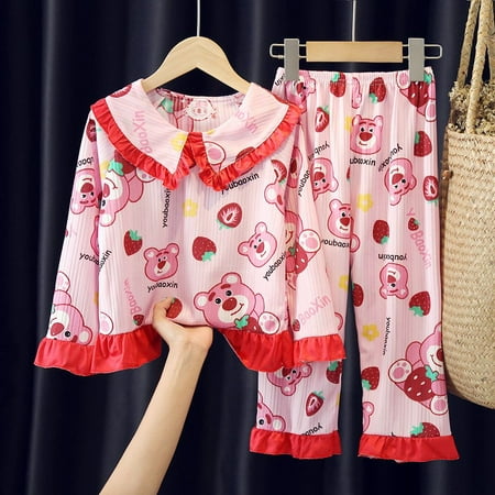 

Kawaii Hello Kitty Kuromi Melody Children Pajamas Anime Cartoon Sanrio Long-Sleeved Princess Loungewear Student Girls Homewear
