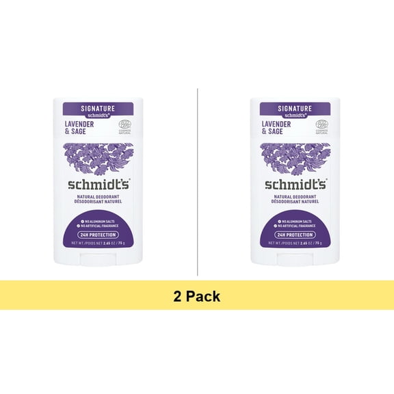 Schmidt's Lavender & Sage 24 Hour Odor Protection Aluminum-Free Vegan Deodorant, 2.65 oz - 2 Pack