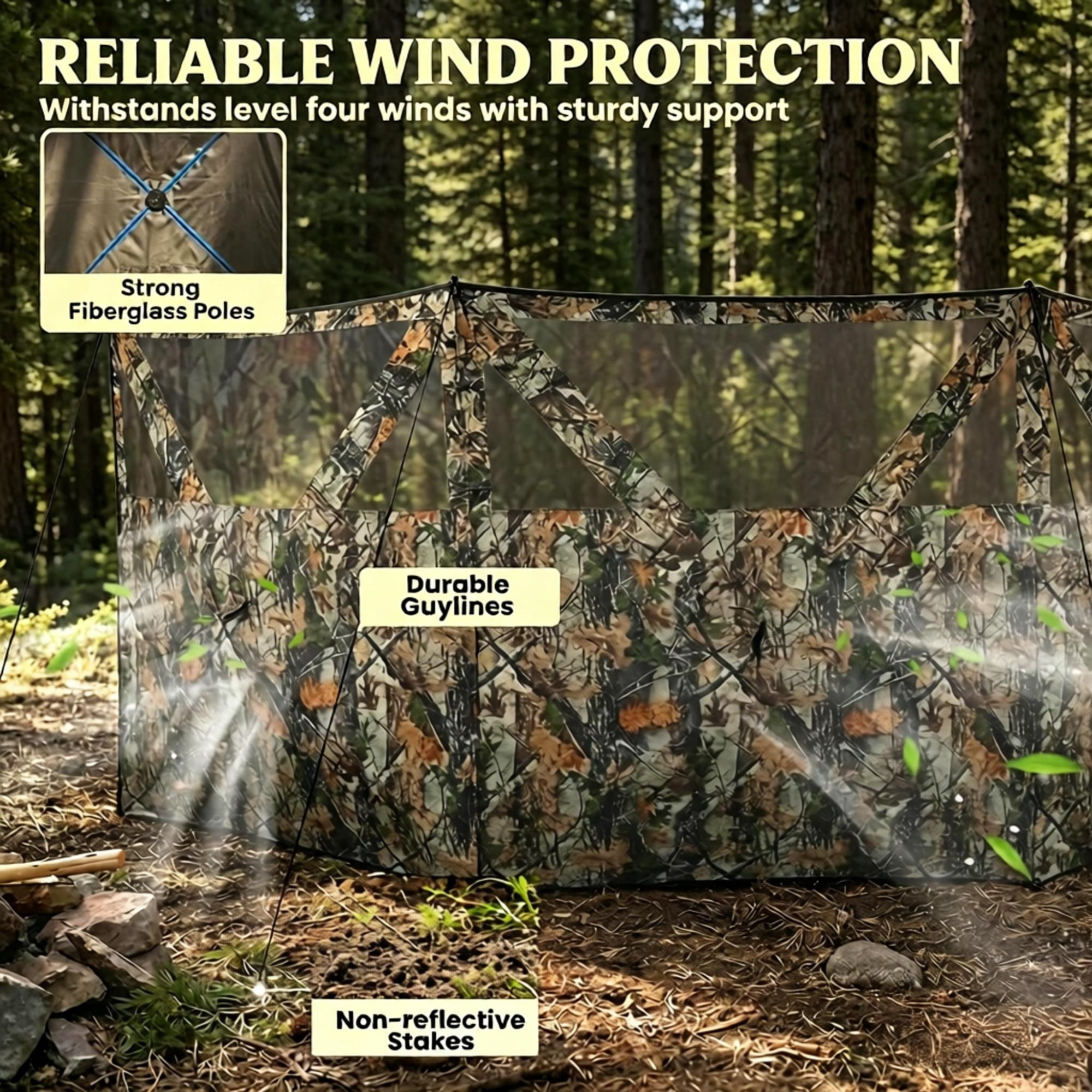 Hunting Blind, 3-Panel 176" x 58.3" with Quick-Access See Through Windows for Fast Setup Hunting & Camping, Camouflage