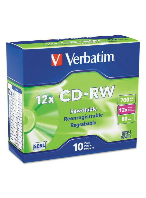 Verbatim CD-RW High-Speed Rewritable Disc, 700 MB/80 min, 12x, Slim Jewel Case, Silver, 10/Pack
