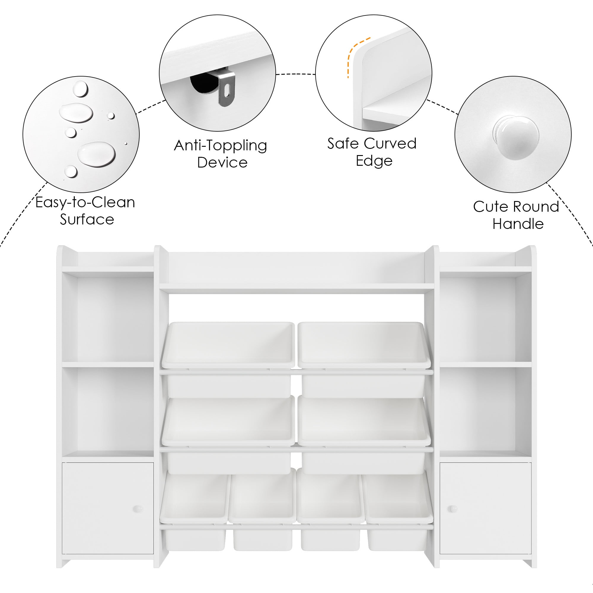 Homfa Kids Toy Organization Cubby Bookcase with 8 Bin, 2 Door White Storage Organizer Bookshelf for Children Room Playroom