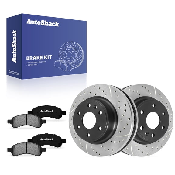 AutoShack Front Vented Drilled & Slotted E-Coated Brake Rotors   Ceramic Pads 6-PC Brake Kit Replacement for 2007-2016 GMC Acadia 2009-2017 Chevrolet Traverse ShadowGuard 12.8" (325 mm)